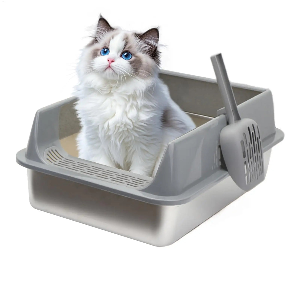 Semi-Enclosed Cat Litter Box with Scoop – Deep Basin & Splash Guard Cat Litter Box Axl
