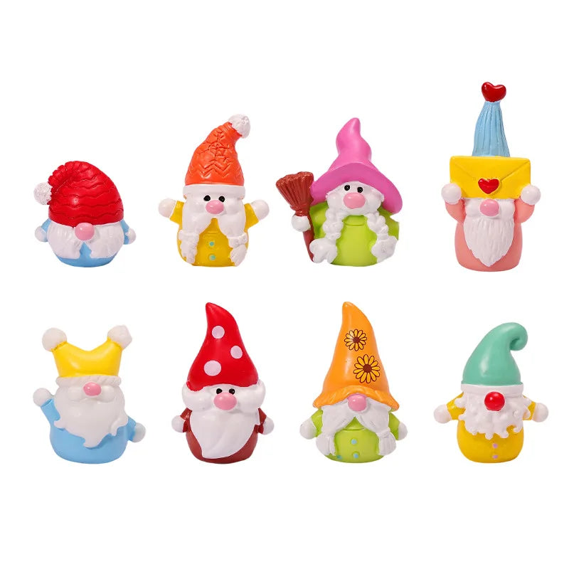 Floral Gnome Figurines 7/12pc – Resin Dwarf Garden & Home Decor Garden Gnome Figurines Axl