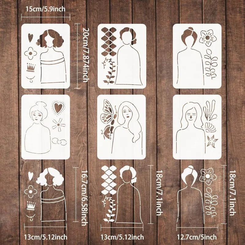 6-Piece Lady Silhouette Stencil Set – Layered Drawing Templates Painting Stencil Set Axl