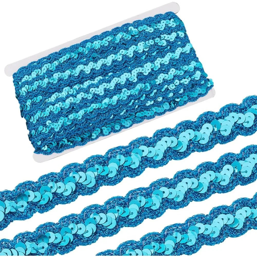 Blue Sparkle Sequin Lace Ribbon 23mm – 14.22 Yards Per Roll Sequin Lace Ribbon Axl