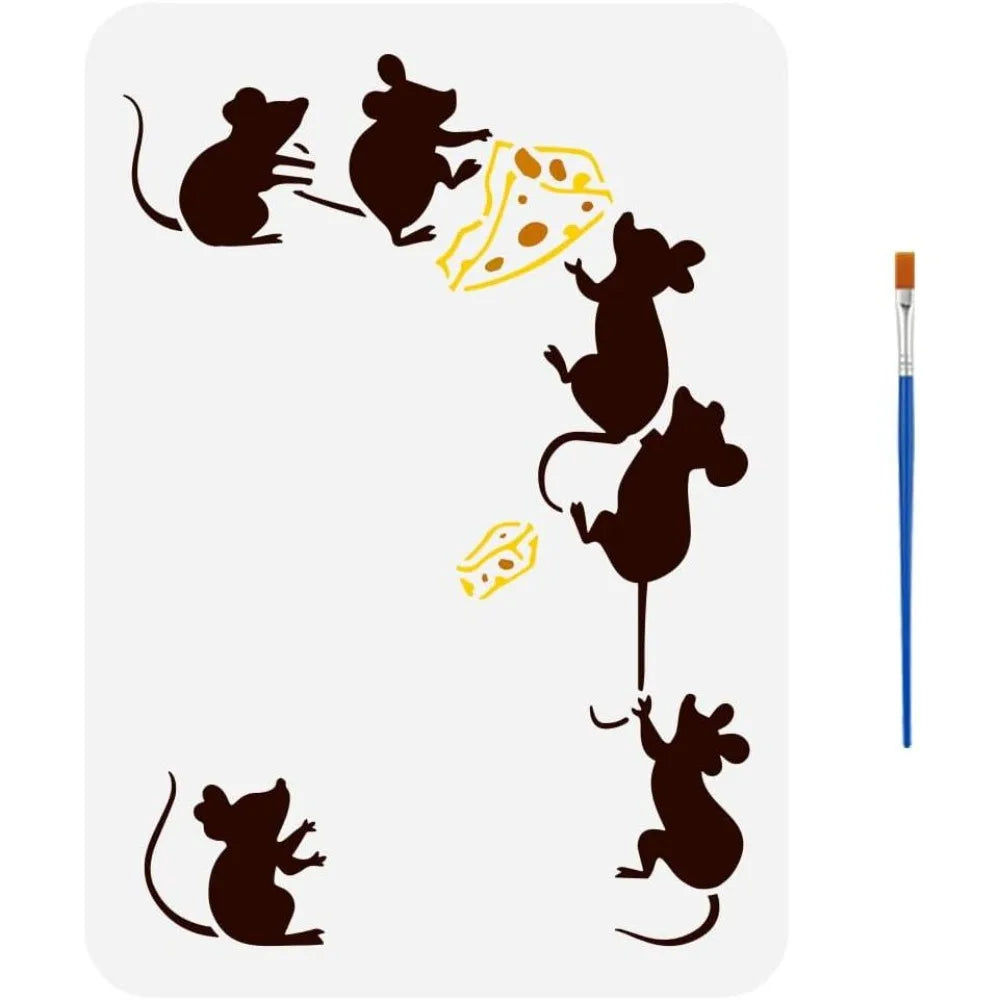 Mouse & Cheese Painting Stencil with Brush – 8.3x11.7 in Painting Stencil Axl AECH04-18670