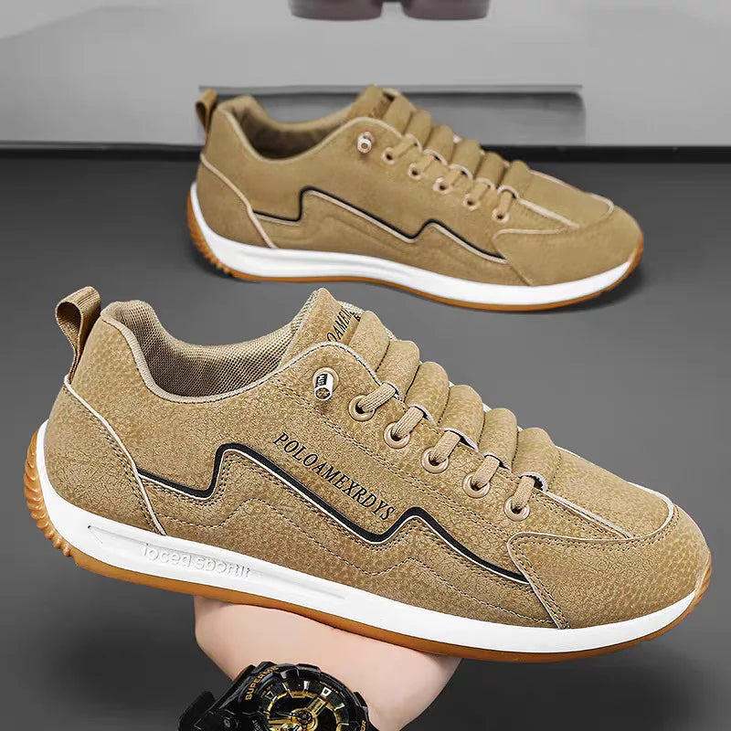 Men's Leather Athletic Sneakers – Lightweight Breathable Running Shoes Men's Athletic Sneakers Axl Brown 46
