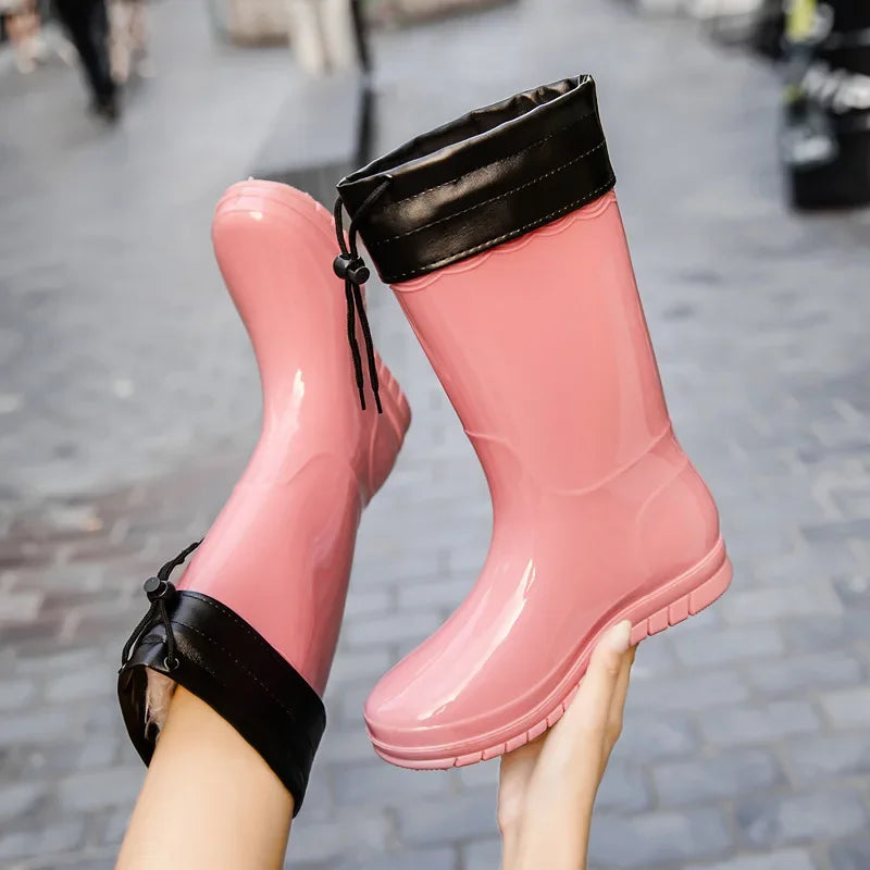 Women's Waterproof Mid-Calf Rain Boots – Slip-On Platform Women's Rain Boots Axl Mid-B Plush 36
