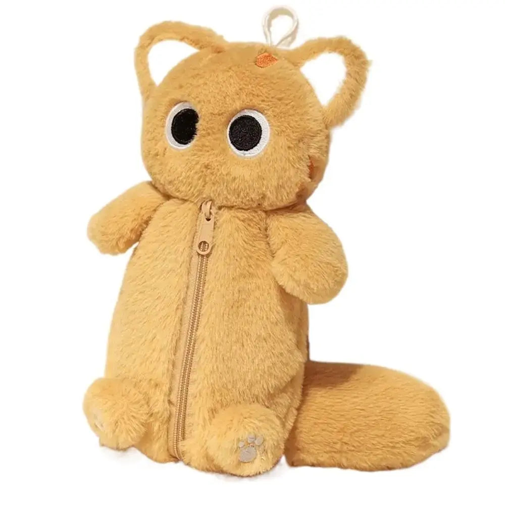 Cartoon Cat Plush Pencil Bag – Large Capacity Stationery Organizer Pencil Case Axl Yellow