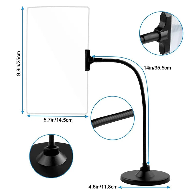 4X Desktop Magnifying Glass with LED Light & Bracket – Extra Large Desktop Magnifying Glass Axl black