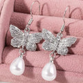 Huitan Butterfly Drop Earrings – CZ & Imitation Pearl Drop Earrings Axl E3803