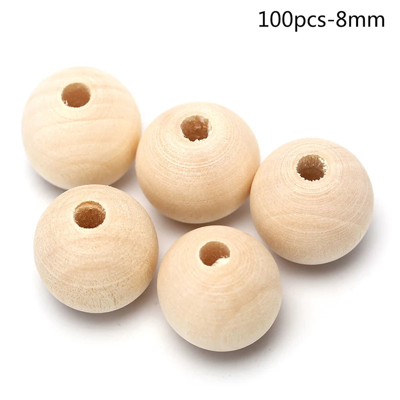 Natural Round Wooden Ball Beads – DIY Jewelry & Craft Making Wooden Craft Beads Axl 100pcs-8mm