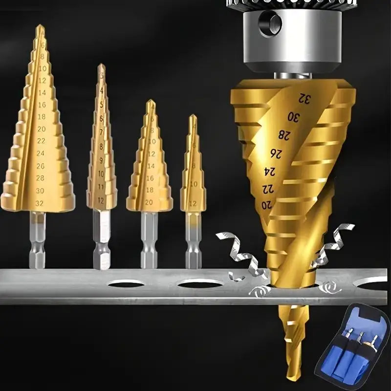 3-Piece Step Drill Bit Kit for Wood & Metal | Multi-Size Step Drill Bit Set Axl