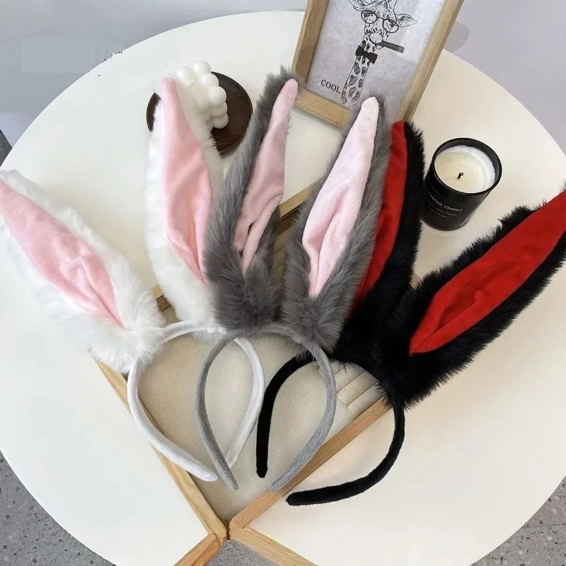 Plush Rabbit Ear Headband Grey & Pink – Cosplay Hair Hoop Costume Hair Accessory Axl