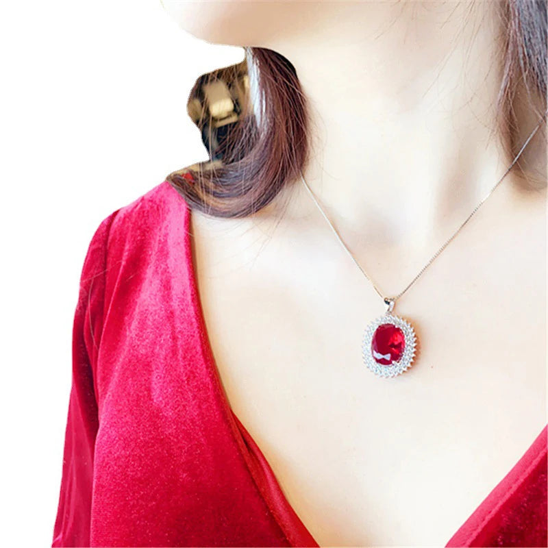 Huitan Red Cubic Zirconia Pendant Necklace | Women's Wedding Pendant Necklace Axl