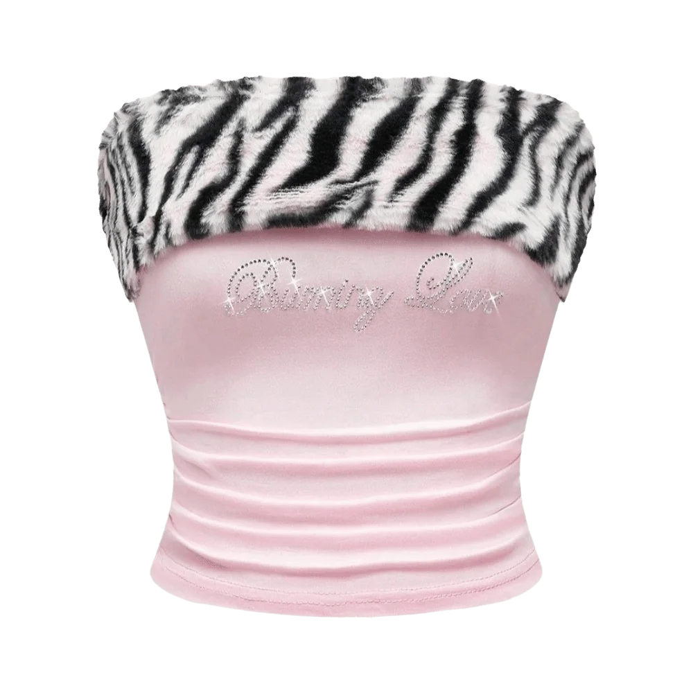 Y2K Crystal Letter Strapless Crop Top | Leopard Bandeau Bandeau Crop Top Axl Pink M