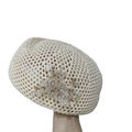 French Hollow-Out Floral Beret – Knit Polyester Cap for Women Knit Beret Hat Axl Rhinestone Beige