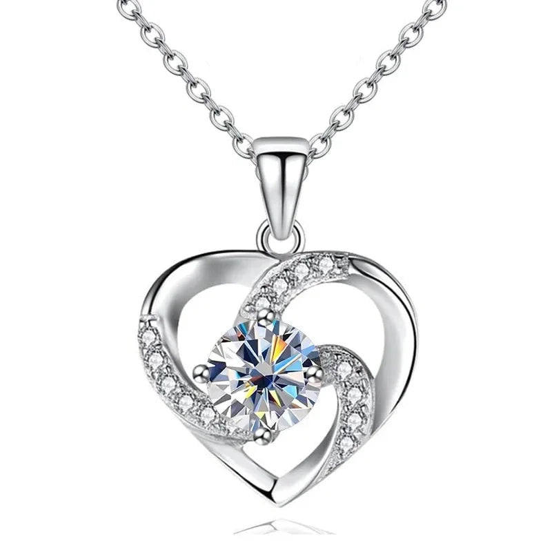 Huitan Crystal Heart Pendant Necklace | Cubic Zirconia Silver Pendant Necklace Axl