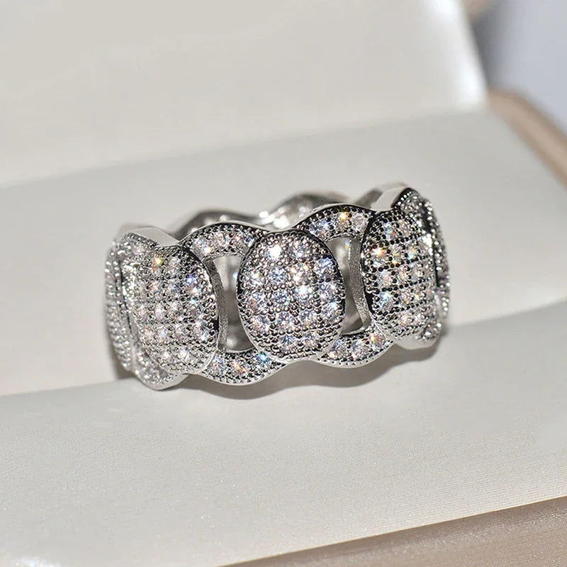 Huitan Women's CZ Wedding Band Ring | Silver & Gold Pave Wedding Band Ring Axl