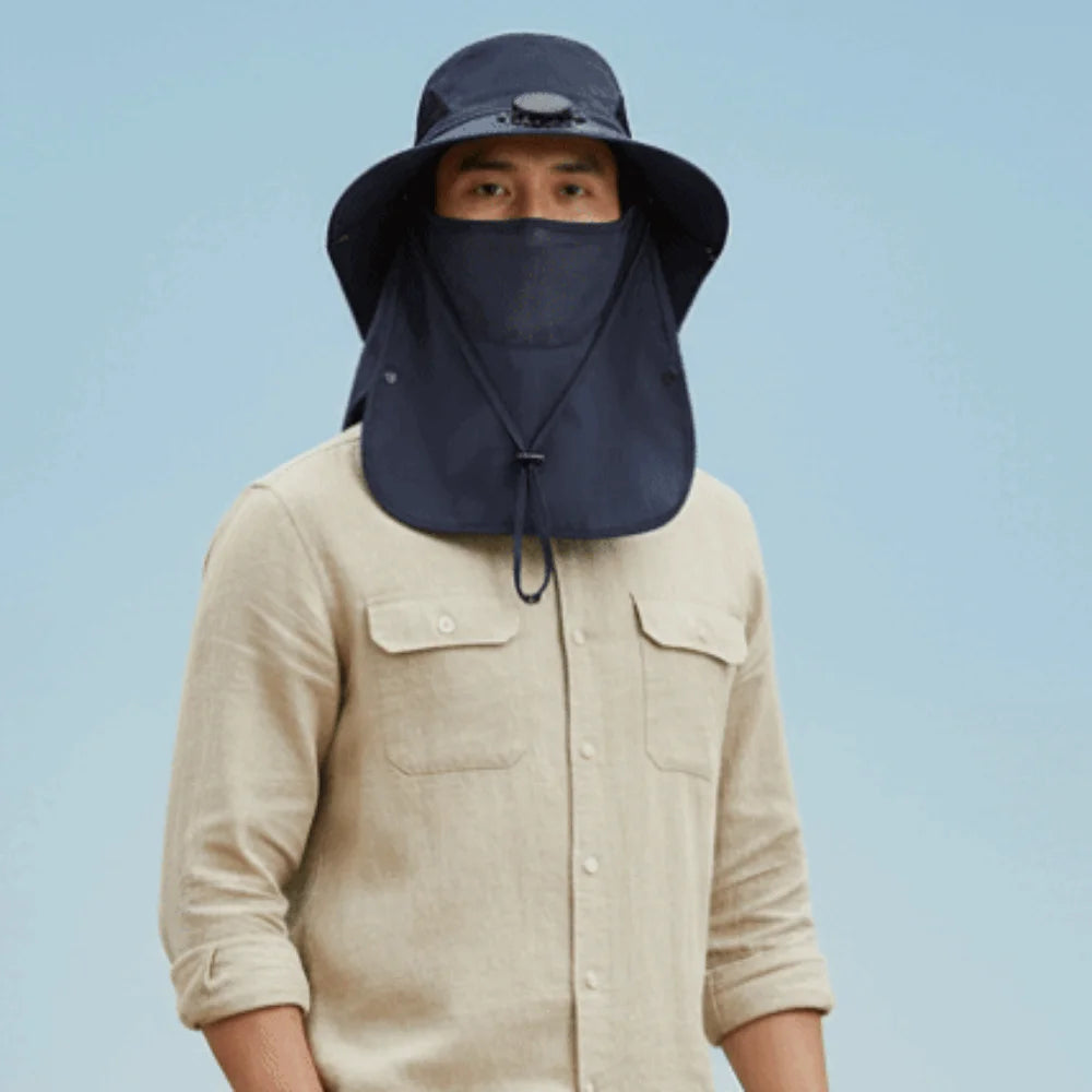 Solar Rechargeable Fan Hat with Shawl & Face Cover – Unisex Solar Fan Hat Axl