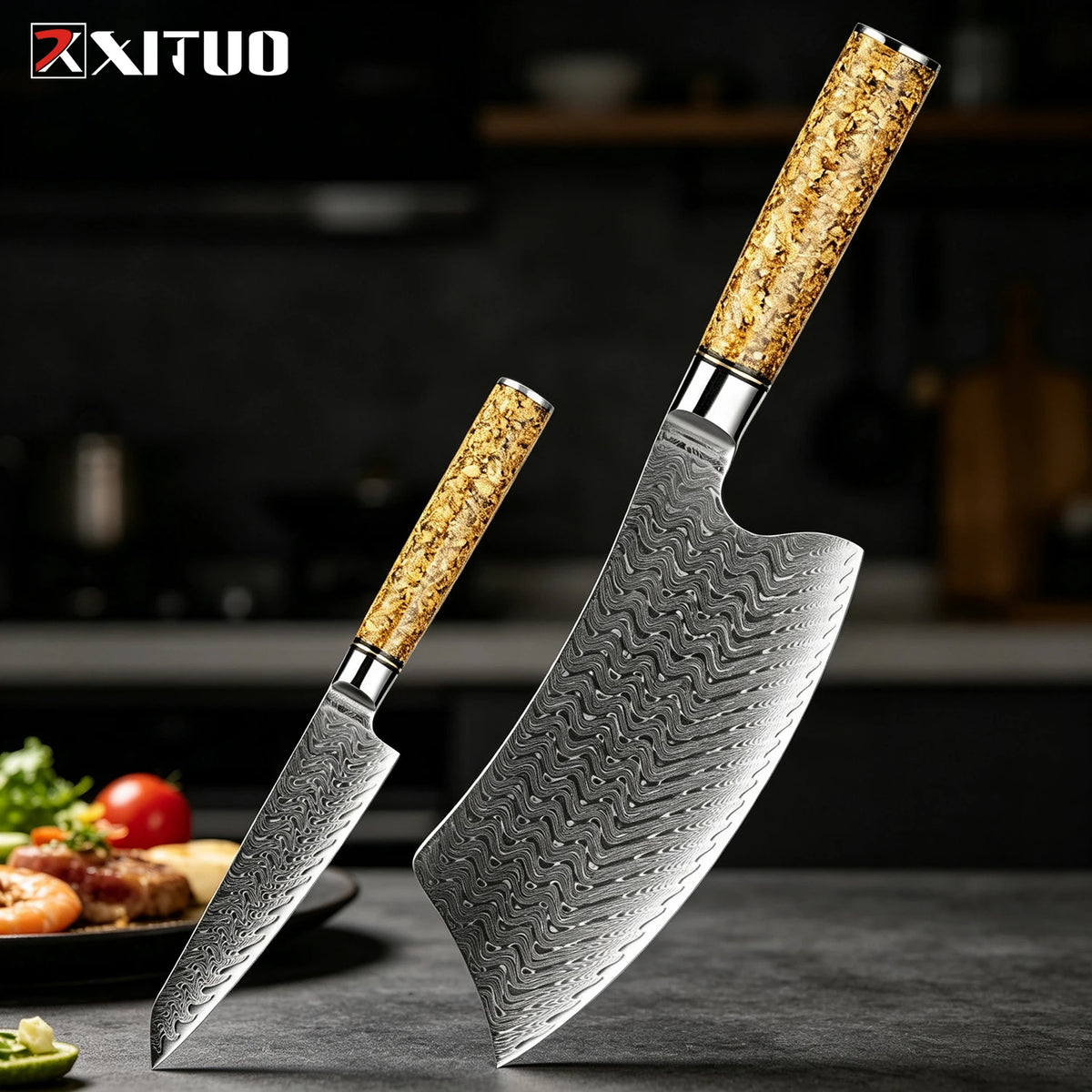 XITUO Damascus Steel Knife Set 1–5 PCS | Chef & Kitchen Knives Damascus Knife Set Axl 2PCS Knife C