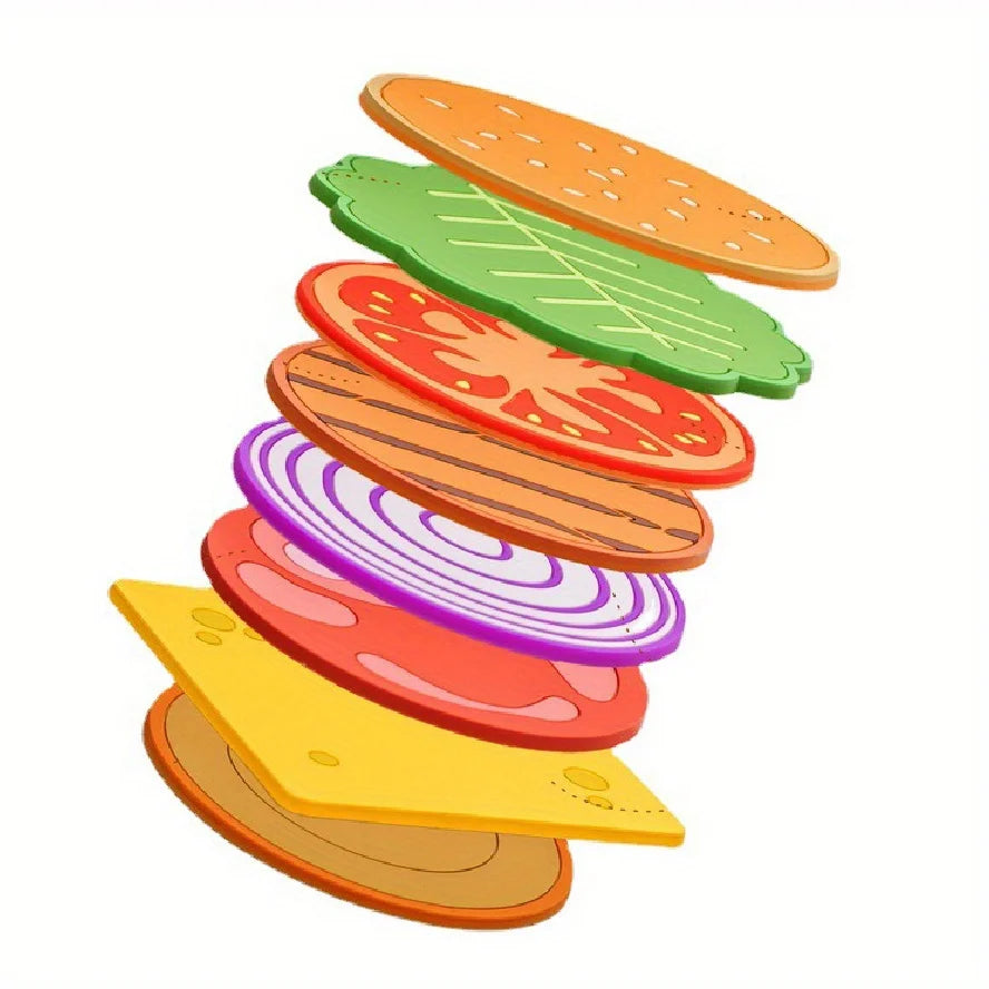 8-Piece Burger Shape Silicone Coaster Set | Fun Kitchen Gift Silicone Coaster Set Axl 8PCS L
