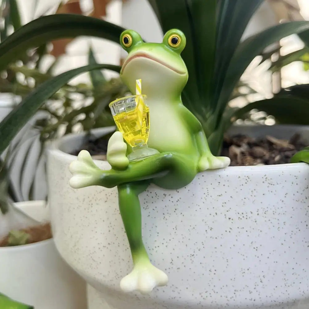 Mini Frog Figurine Hanging Flower Pot Ornament – Resin Decor Garden Figurine Axl
