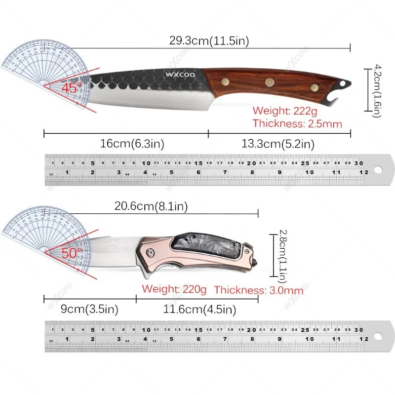 WXCOO Forged Kitchen Chef Knife & Folding Knife Set | Wood Handle Kitchen Knife Set Axl