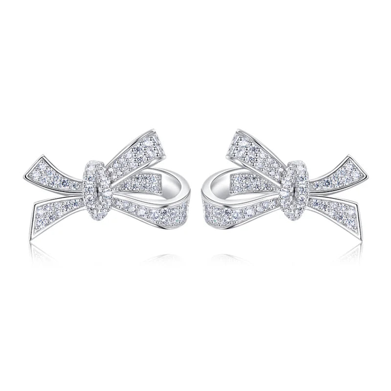 Huitan Silver Bow Stud Earrings – Cubic Zirconia for Women Stud Earrings Axl
