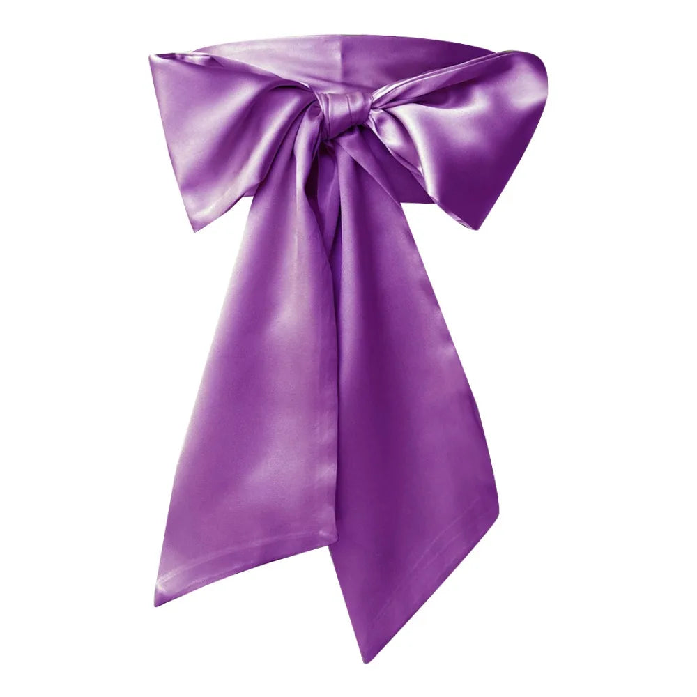 Women's Satin Bow Waist Belt – Wide Cummerbund Ribbon Strap Satin Waist Belt Axl Purple
