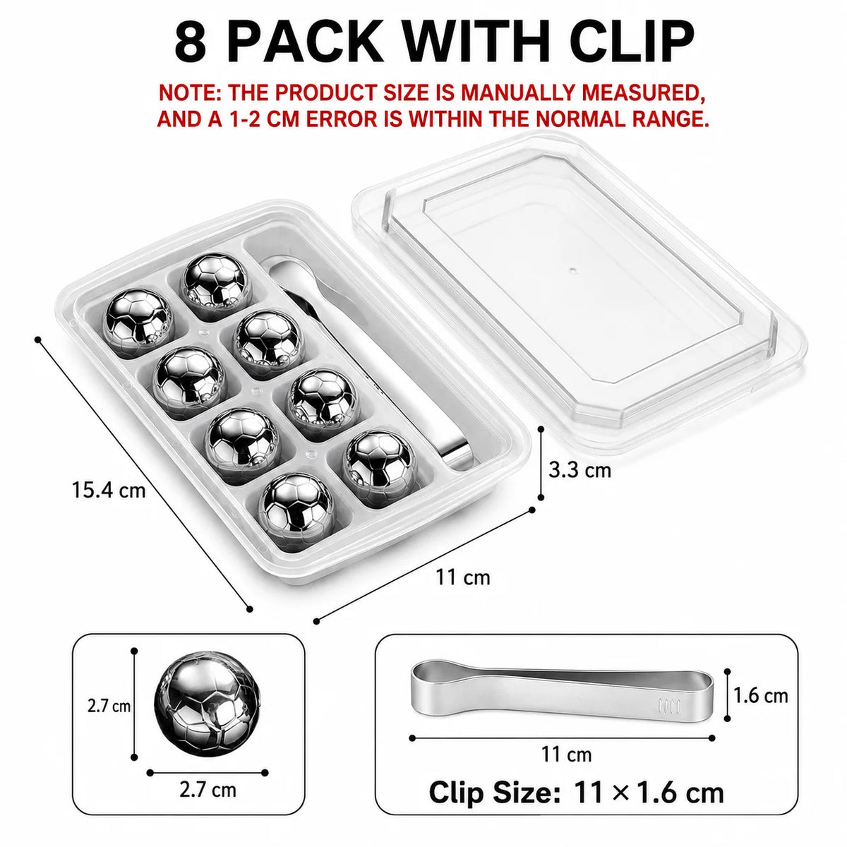 Soccer Ball Whiskey Stones – Steel Chilling Balls with Tongs Whiskey Chilling Stones Axl 8 Pack W Clip