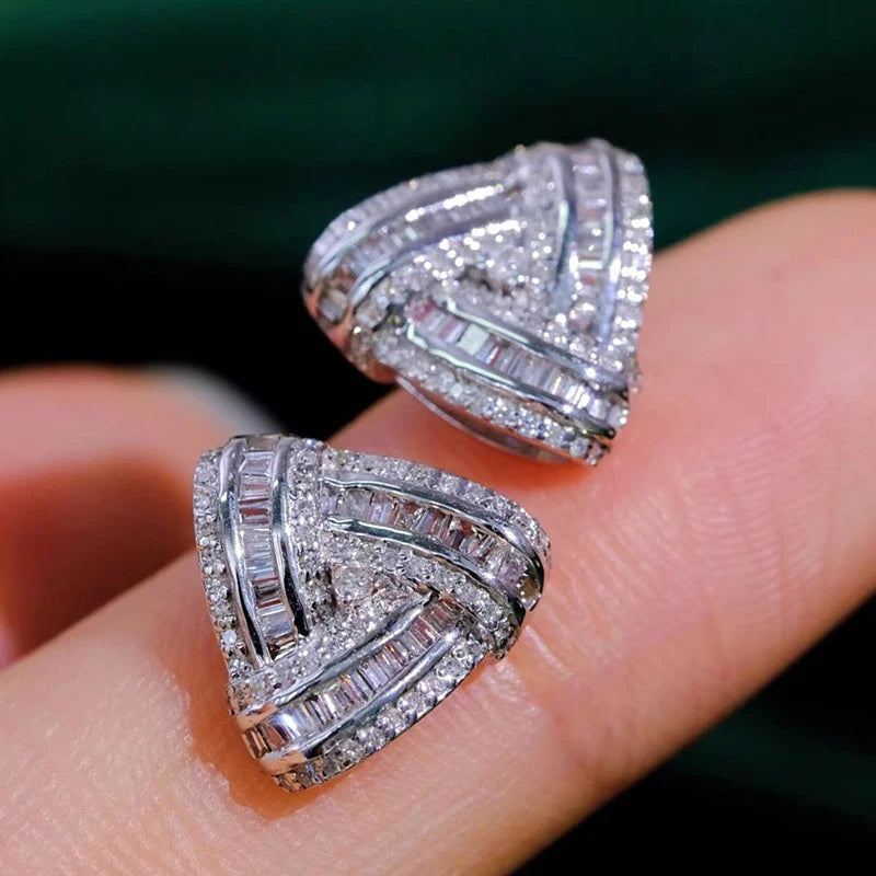 Huitan Triangle Cubic Zirconia Stud Earrings | Silver CZ Studs CZ Stud Earrings Axl E4462