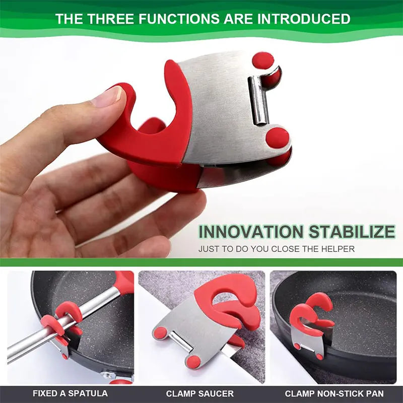 Stainless Steel Pot Clip Spoon Rest | Anti-Scald Silicone Grip Pot Clip Spoon Rest Axl