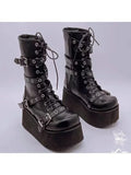 Women's Plus Size Punk Goth Combat Boots – Wedge Buckle Lace-Up Women's Combat Boots Axl black 40