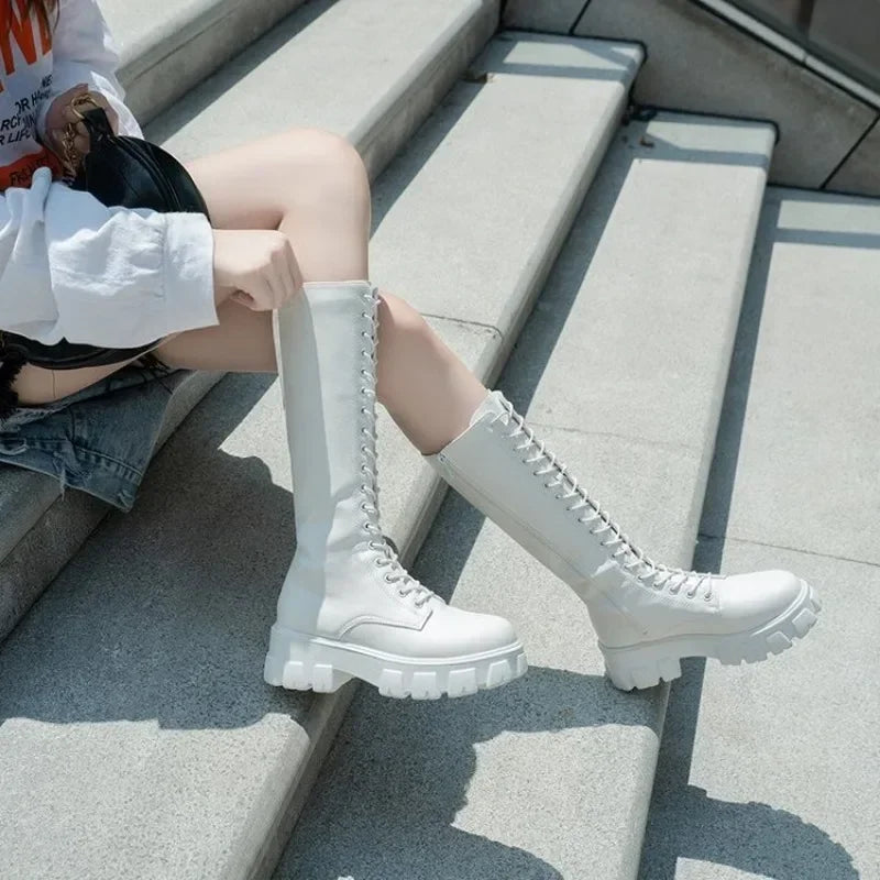 Women's Platform Mid-Calf Boots – Punk Lace-Up Winter Boots Platform Mid-Calf Boots Axl