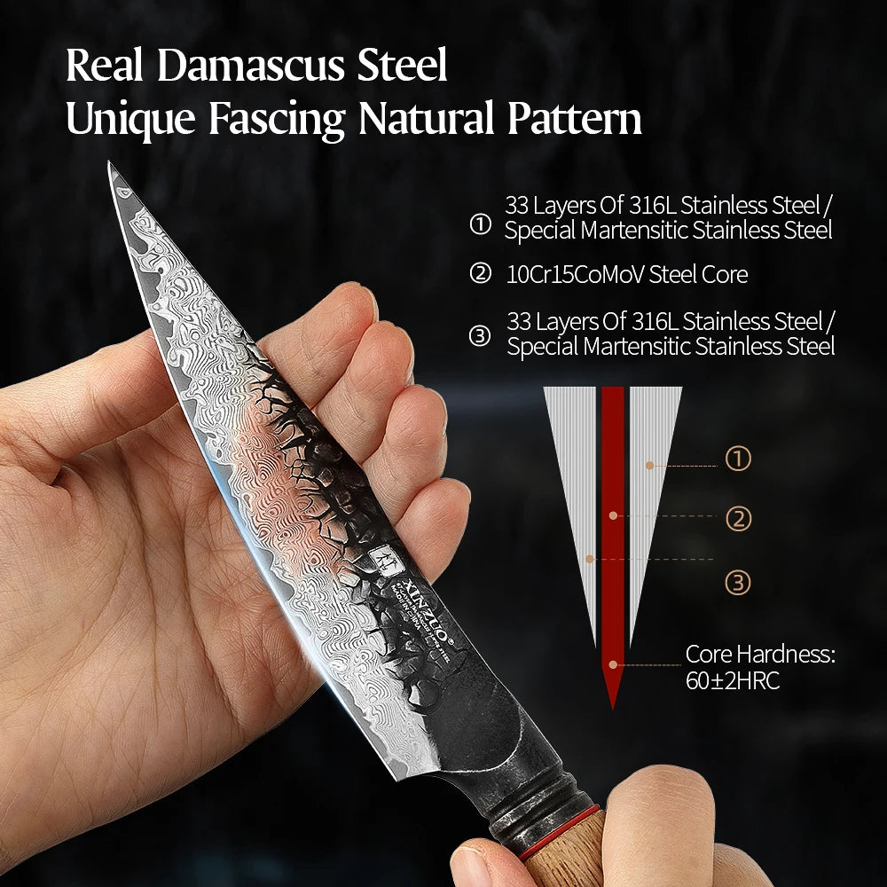 XINZUO 5.5" 67-Layer Damascus Steel Utility Knife | Mo Series Damascus Utility Knife Axl
