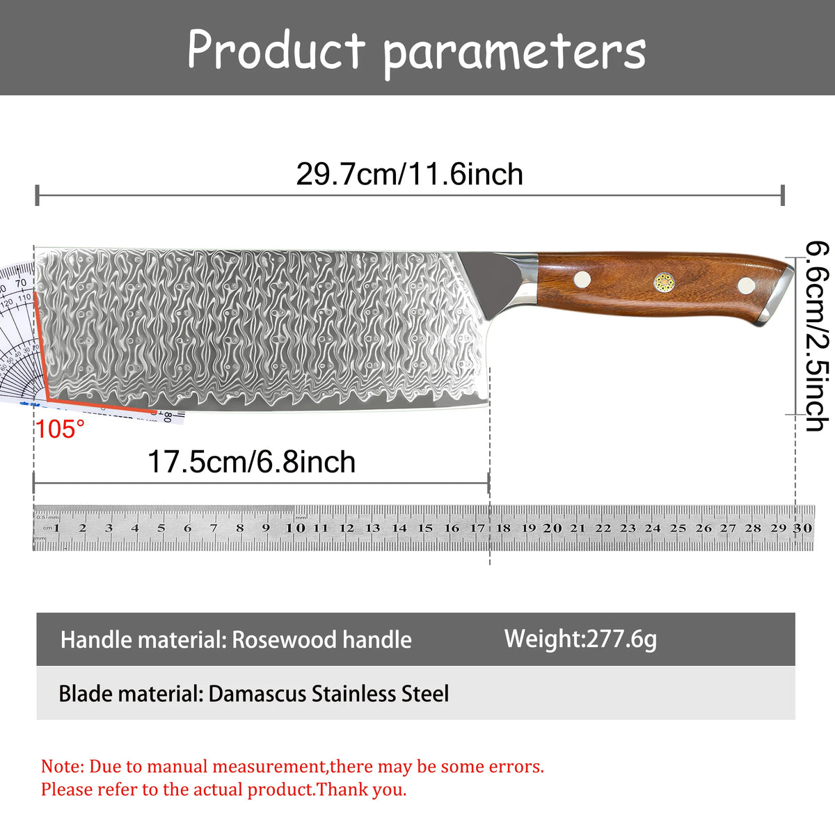 Damascus Steel Chef Knife – Sharp 17.5cm Kitchen Slicing Knife Damascus Kitchen Knife Axl