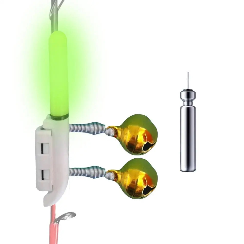 Rechargeable Fishing Rod Tip Light Clip & Bite Alarm Bell Kit Fishing Rod Light Axl Green