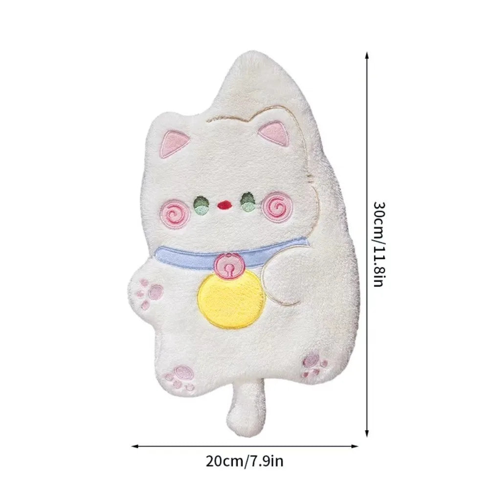 Cartoon Cat Coral Velvet Hand Towel – Quick Dry Kitchen & Bath Hand Towel Axl White