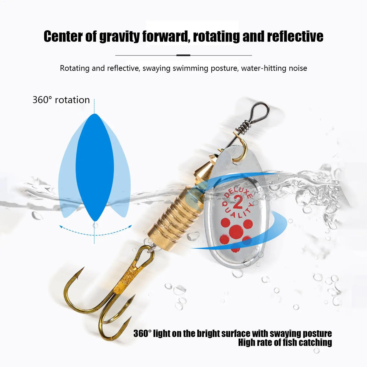 10-Pc Gold Spinner Baits Set – Three-Hook Metal Fishing Lures Fishing Spinner Lures Axl
