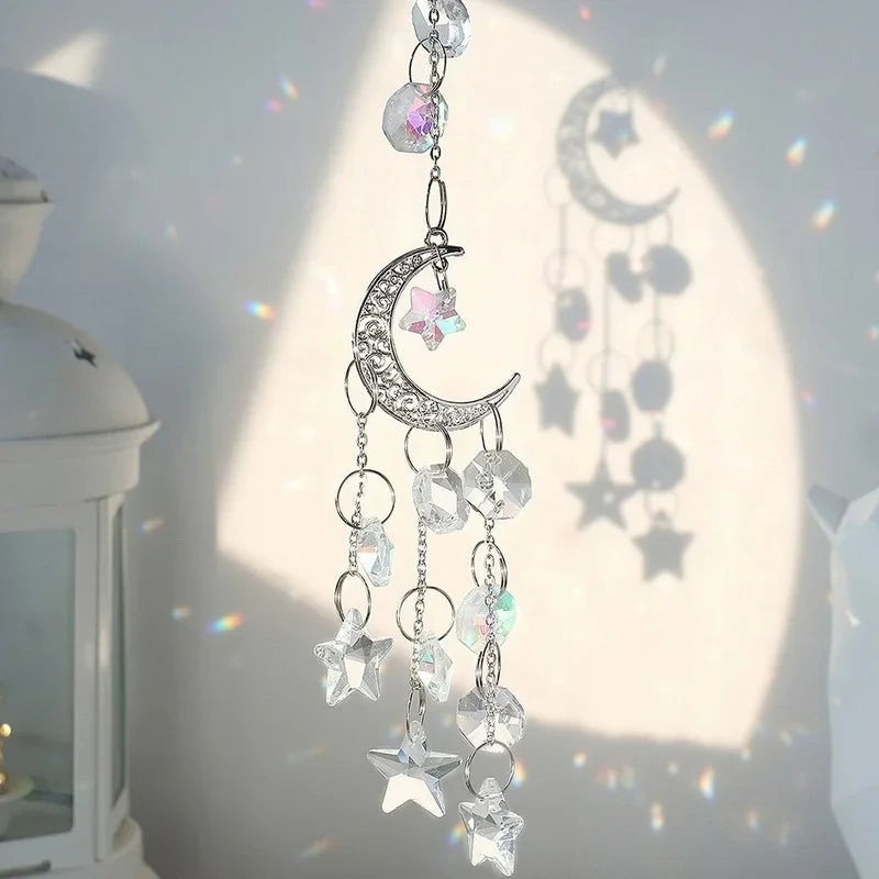 Crystal Rainbow Suncatcher Glass Hanging Pendant – Garden Decor Crystal Suncatcher Axl Silver