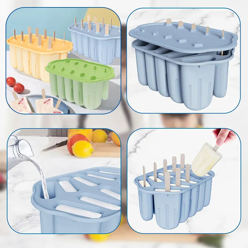Silicone Popsicle Molds 8/10 Grid Ice Pop Maker + 50 Sticks Ice Pop Mold Set Axl