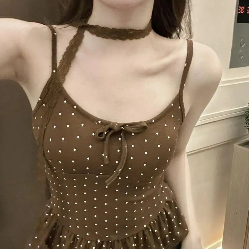 Women's Polka Dot Bandeau Cami Top – French Slim Fit Summer Bandeau Cami Top Axl