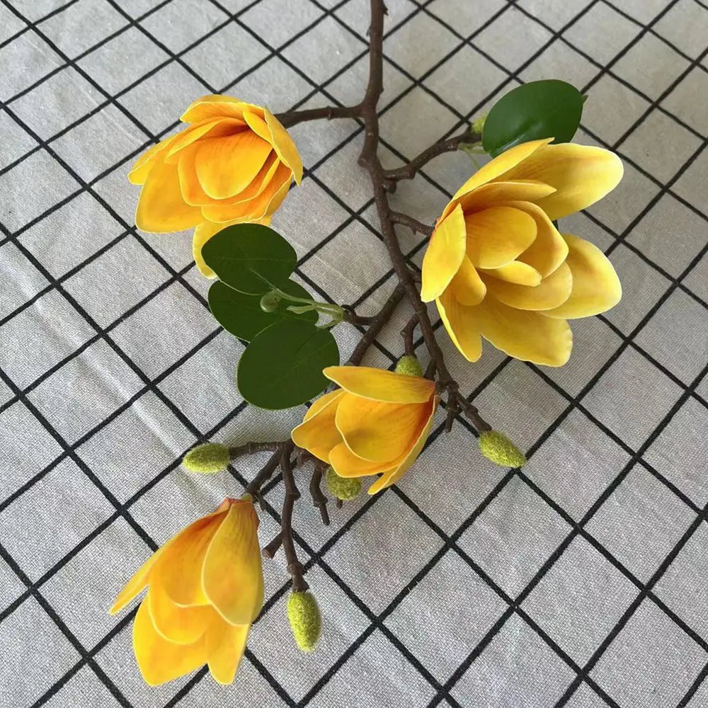 Silk Magnolia Artificial Flower Branch – Wedding & Home Decor Artificial Flower Branch Axl YELLOW 3 pcs