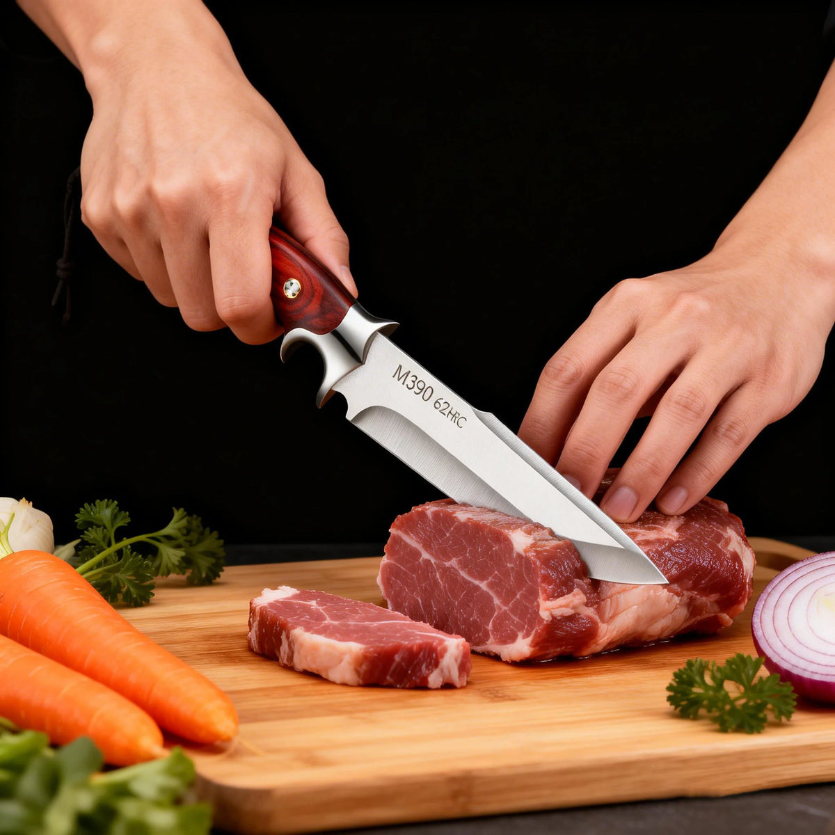 Fixed Blade Kitchen Knife – Wood Handle & Leather Sheath Fixed Blade Knife Axl