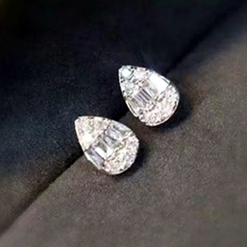 Huitan Pear Shape CZ Stud Earrings for Women | Cubic Zirconia Stud Earrings Axl