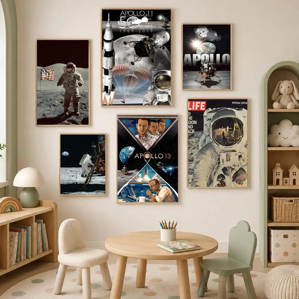 Apollo Moon Landing Self-Stick HD Wall Poster | Waterproof Wall Art Poster Axl