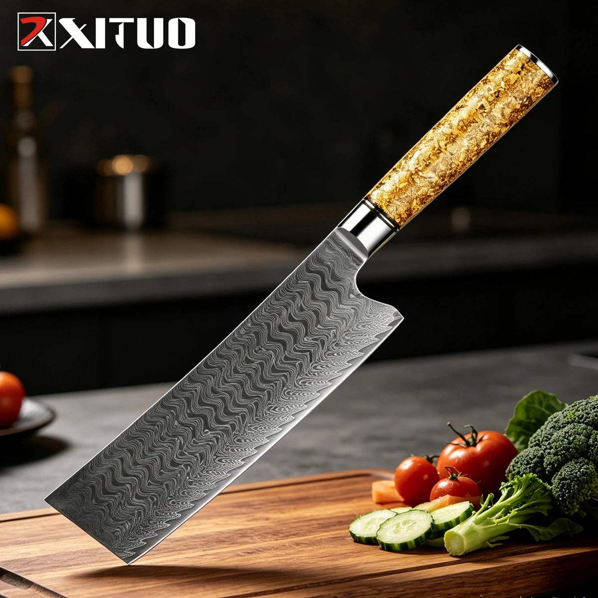 XITUO Damascus Steel Knife Set 1–5 PCS | Chef & Kitchen Knives Damascus Knife Set Axl Nakiri Knife
