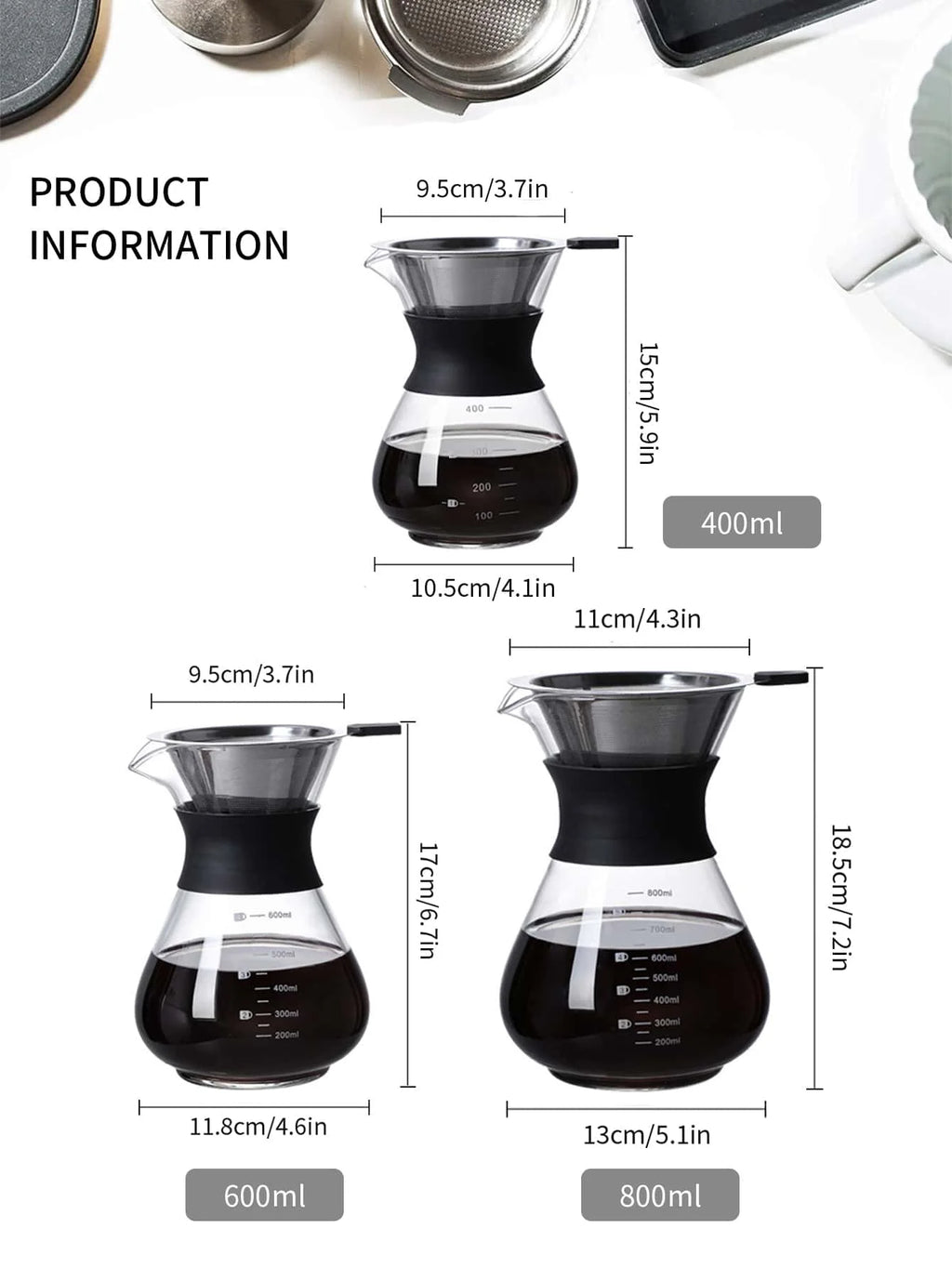 Pour Over Coffee Maker – Borosilicate Glass & Steel Filter Pour Over Coffee Maker Axl