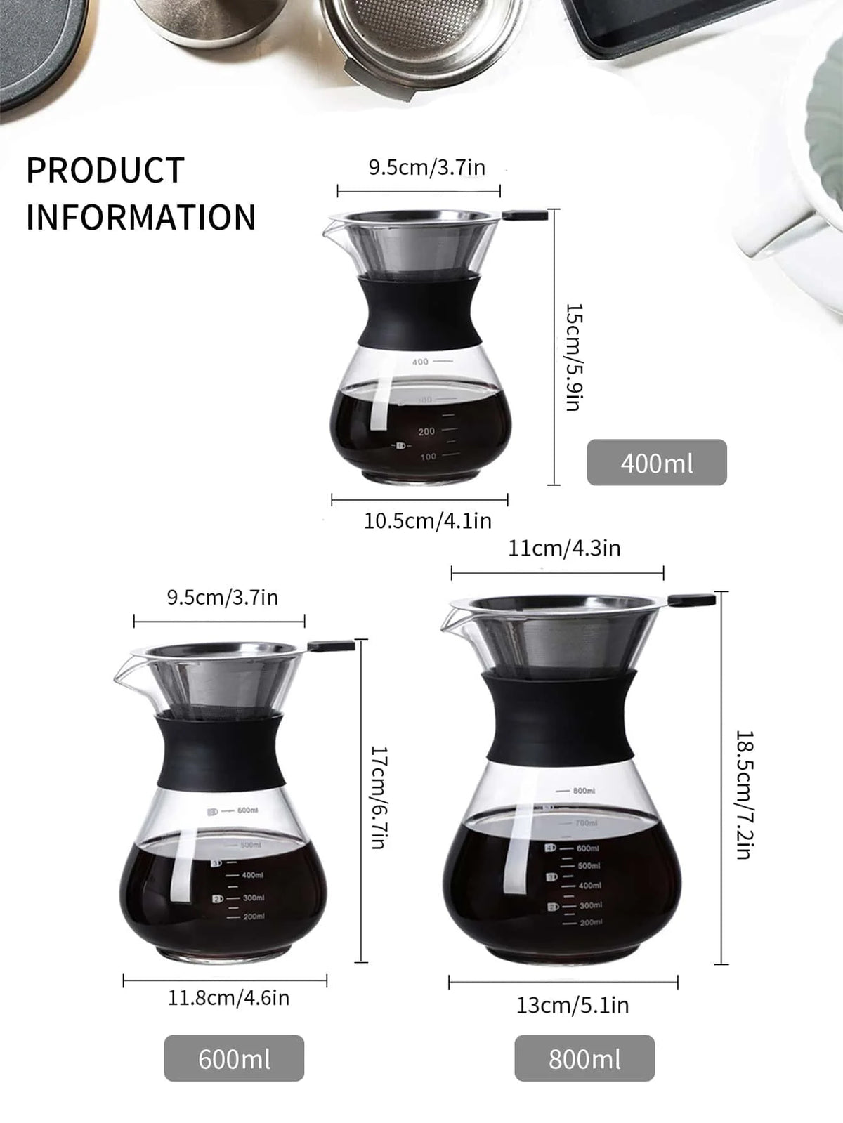 Pour Over Coffee Maker – Borosilicate Glass & Steel Filter Pour Over Coffee Maker Axl
