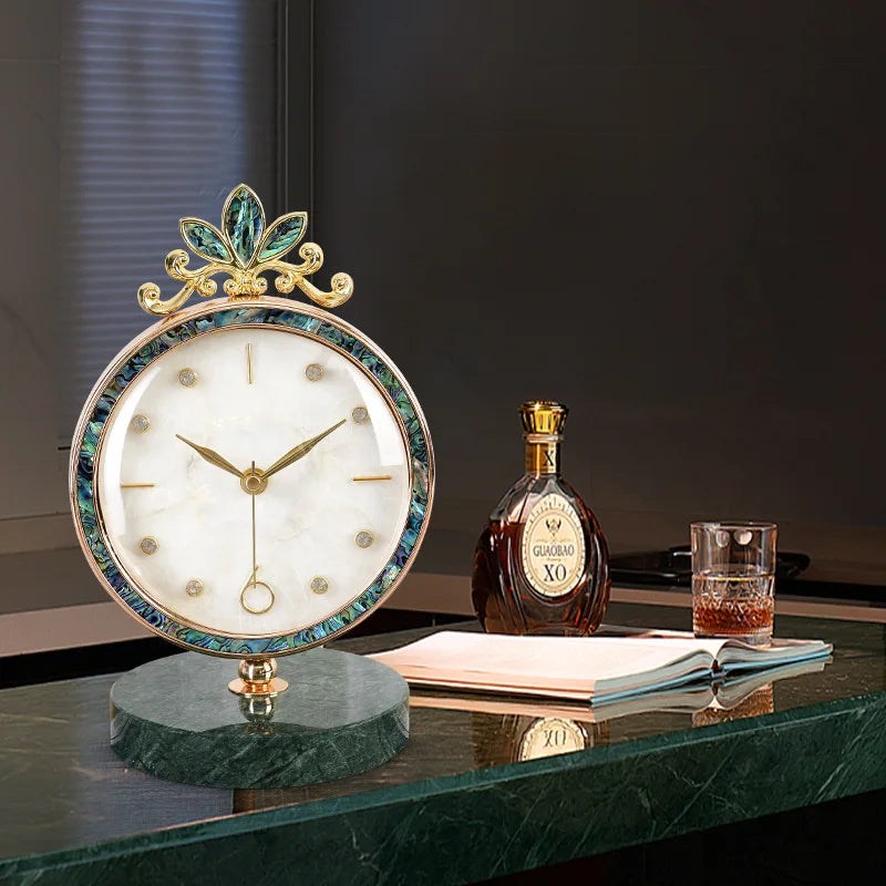 Natural Shell Luxury Round Table Clock | Marble Home Décor Luxury Table Clock Axl