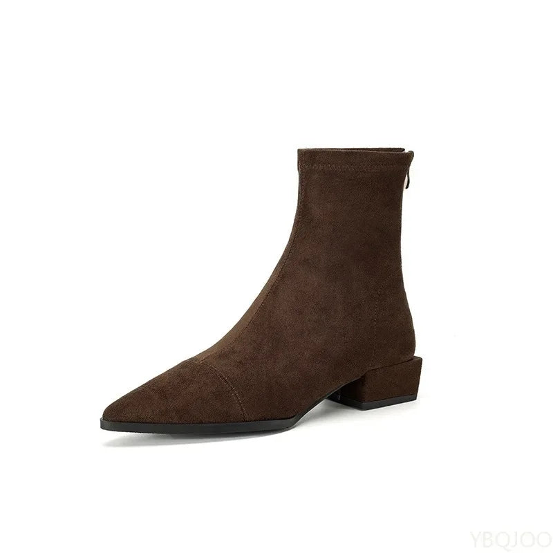 YBQJOO Women's Retro Suede Ankle Boots – Block Heel Booties Women's Ankle Boots Axl