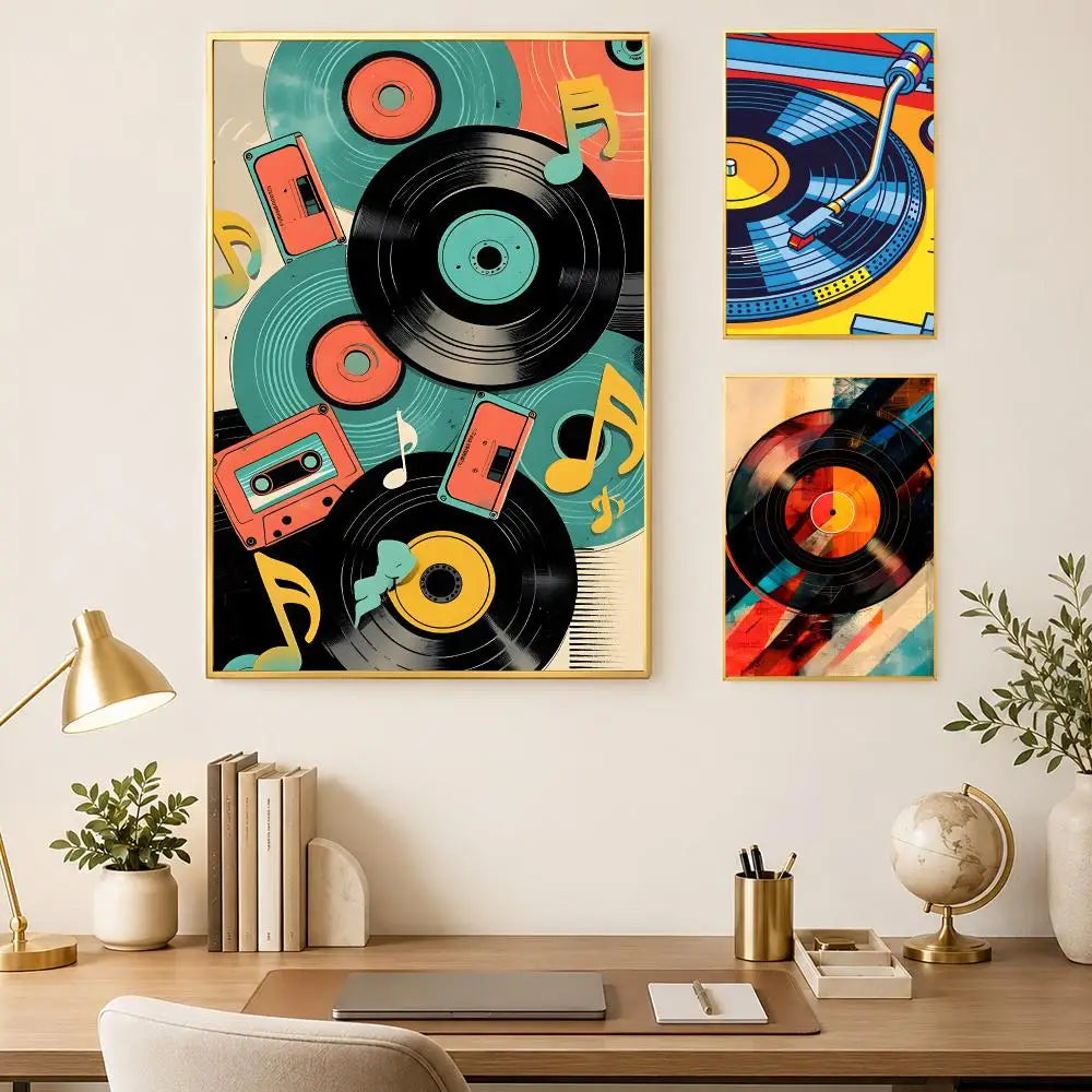 Colorful Record Player HD PVC Self-Stick Wall Art Poster Wall Art Poster Axl