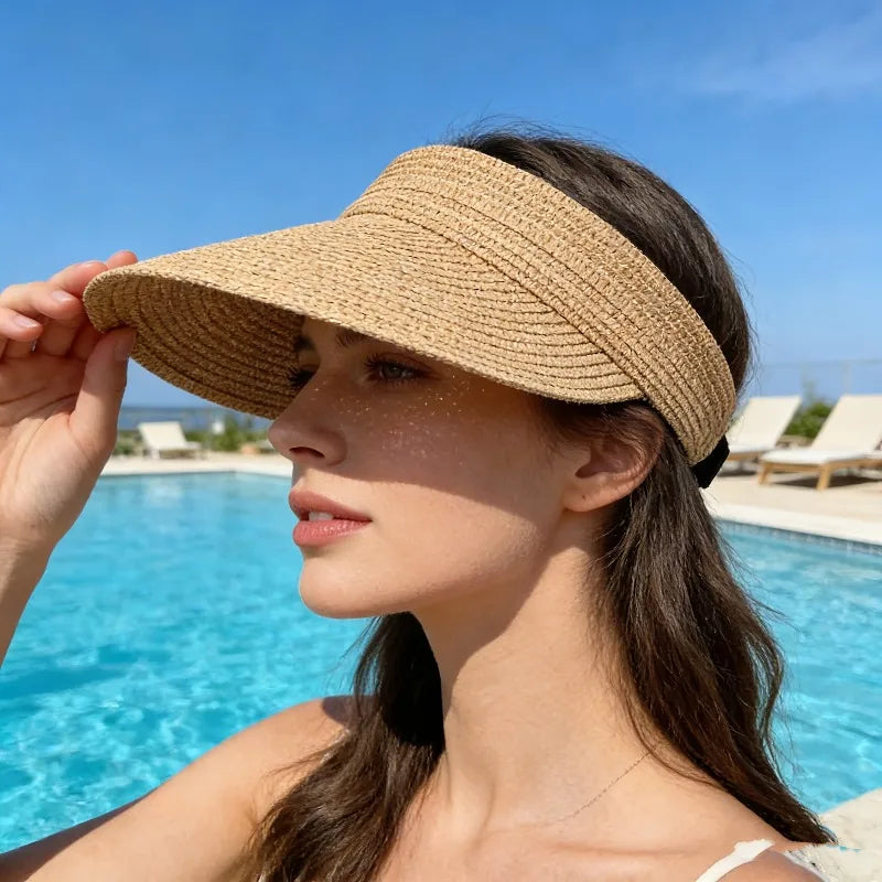 Women's Foldable Wide Brim Straw Sun Hat | UV Beach Travel Straw Sun Hat Axl