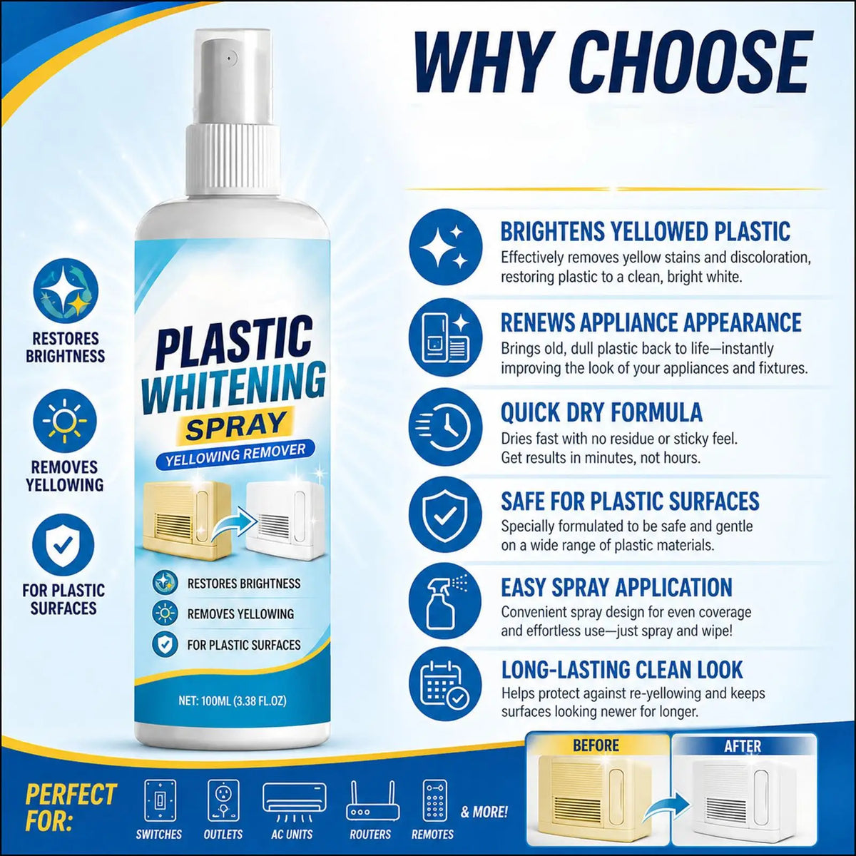 Yellow Stain Remover Spray 100ml – Brightening Cleaner Surface Brightening Spray Axl